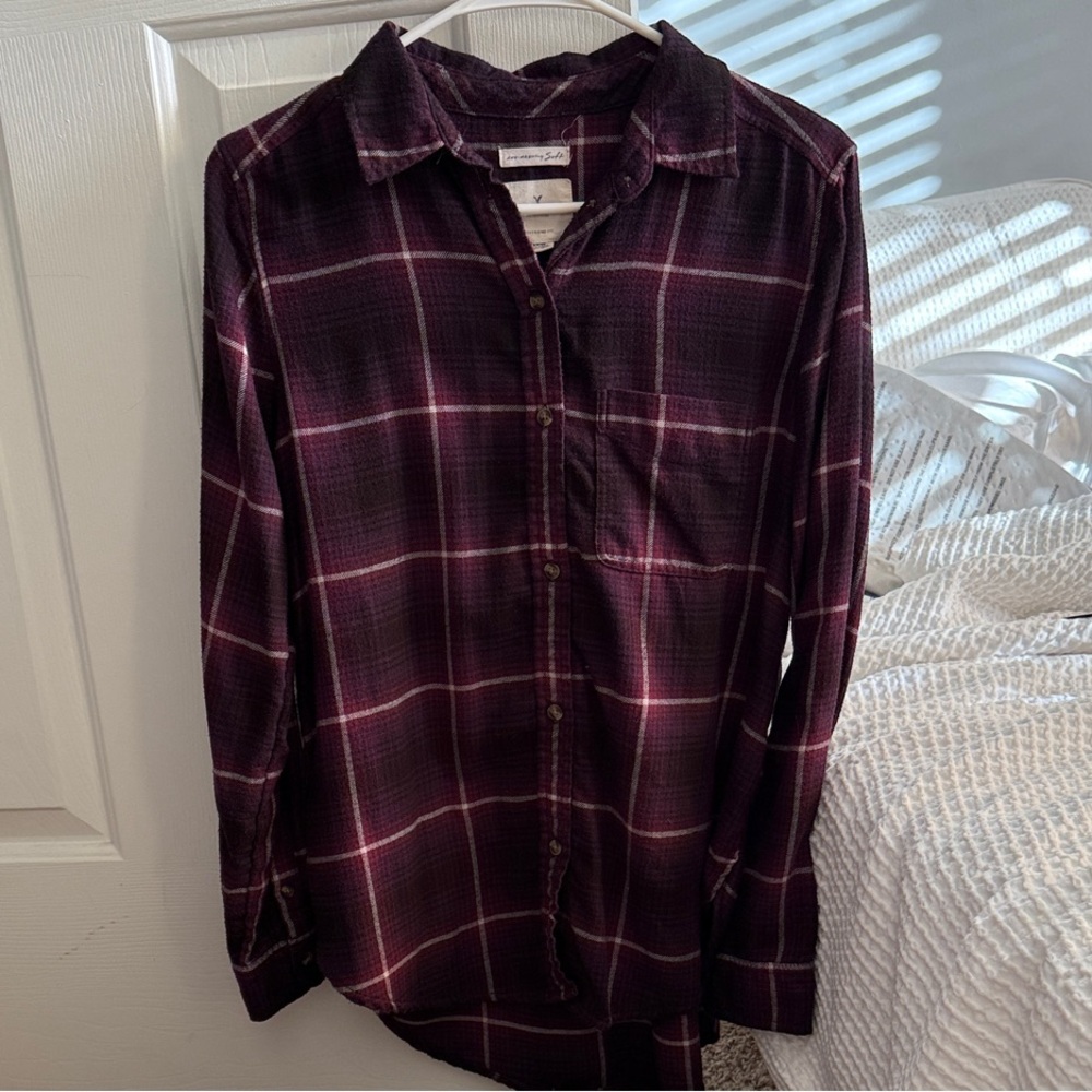 American Eagle Outfitters Burgundy Plaid Shirt